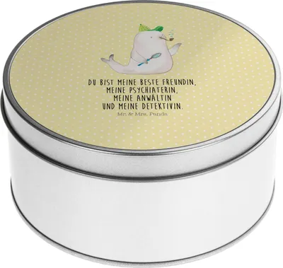 Produktbild von Mr. & Mrs. Panda Dose Robbe Sherlock - Gelb Pastell - Geschenk, Vorratsdosen, Aufbewahrungsdosen, Gute Laune, runde metalldose, Teedose, Aufbewahrungsdose