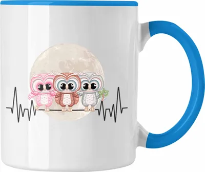 Produktbild von Trendation - Eulen Herzschlag Tasse Geschenk für Eulen-Fans Hobby Geschenkidee (Blau)