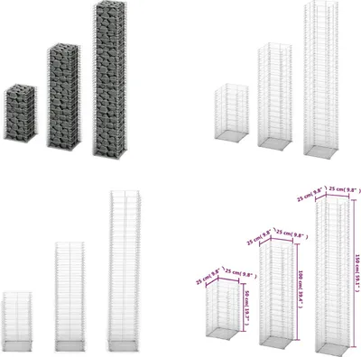 Produktbild von vidaXL Gabionen Set 3 tlg. Verzinkter Draht - Gabionenkorb - Gabionenkörbe - Gabionenwand - Gabionenwände