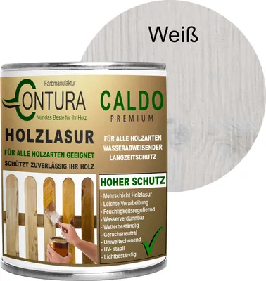 Produktbild von 750ml - Holzlasur Dickschichtlasur Set + Pinsel 2in1 Dauerschutzlasur Holzschutz Lasur - 10 Weiß