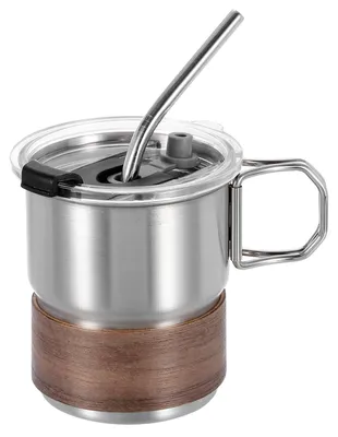 Edelstahlbecher 300 ml mit Henkel, Deckel und Strohhalm