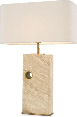 Produktbild von Casa Padrino Luxus Tischleuchte Beige / Antik Messing / Creme 46 x 22 x H. 68 cm - Travertin Schreibtischleuchte mit rechteckigem Lampenschirm - Luxus Tischleuchten - Luxus Kollektion