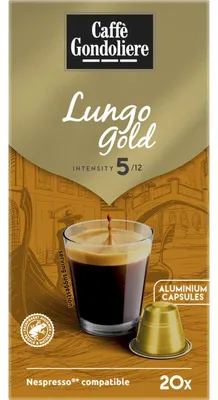 Produktbild von Caffè Gondoliere Lungo Gold Kaffeekapseln, 20 Stück, 110 g, Nespresso® kompatibel