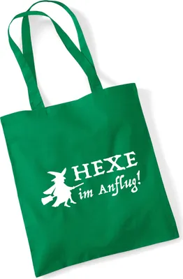 Produktbild von Huuraa Jutebeutel Hexe im Anflug 10 Liter Kelly Green Baumwolle Tasche Geschenkidee