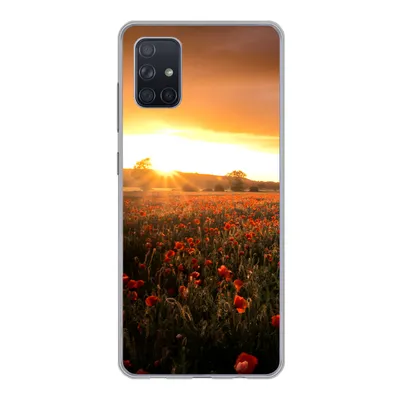 Produktbild von MuchoWow® Handyhülle Schutzhülle Hülle für Samsung Galaxy A71 Sonnenuntergang über den Mohnblumen in England Silikon Softcase Handy Hülle - Kartenbesitzer