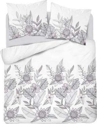 Zdjęcie produktu dla Detexpol Pościel satynowa 220x200 biała szara kwiaty liście 4125 B Home Satin 001