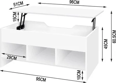 Image de Table basse réglable avec espace de rangement, blanche, en bois, 96 x 45 x 51 cm