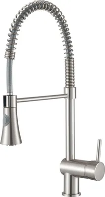 Produktbild von sanicomfort Küchenarmatur PALERMO edelstahl – Spültischarmatur mit Spiralfeder & herausziehbarer Brause – Hochdruck Wasserhahn Küche, 360° schwenkbar, Einhebelmischer, modern
