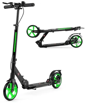 Klappbarer Stunt-Scooter, Alu-Deck, 200mm Leuchtrollen, grün