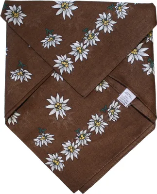 Produktbild von German Wear, Halstuch Trachtentuch BAUMWOLLE mit Edelweissmuster nikituch 50x50cm dunkelbraun