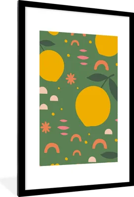 Produktbild von MuchoWow® Gerahmtes Poster Zitrone - Zitrusfrüchte - Muster 60x90 cm - Poster mit Schwarzem Bilderrahmen Wandposter Rahmen Foto Bilder - Dekoration - Wandposter Wohnzimmer - Hochwertig