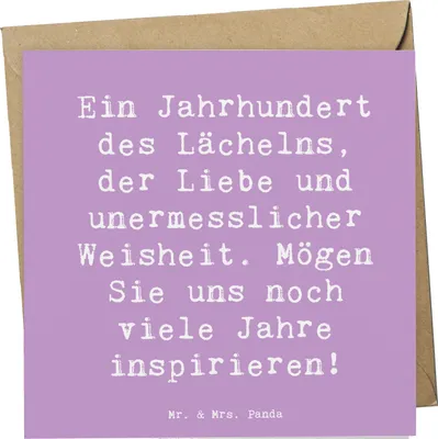 Produktbild von Mr. & Mrs. Panda Glückwunschkarte Spruch 100. Geburtstag Weisheit - Lavendeltraum - Geschenk, anlasskarte, faltkarte, Lebensweisheit, Liebe, Glückwunsch, Klappkarte