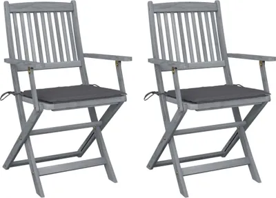 Produktbild von Klappbare Gartenstühle 2 Stk. mit Sitzkissen Massivholz Akazie