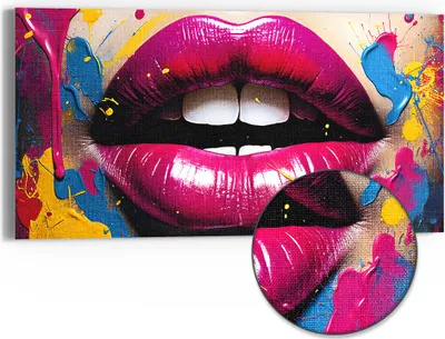 Produktbild von DEQORI Hybrid Leinwand Bild 60x30 cm 'Lebendige Lippen' Wandbild Glas flach modern