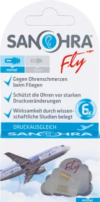 Produktbild von SANOHRA fly gegen Ohrenschmerzen beim Fliegen Ohrenschutz mittel, 2 St. Ohrstöpsel