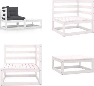 Produktbild von vidaXL 2 tlg. Garten Lounge Set mit Kissen Weiß Kiefer Massivholz - Garten-Lounge-Set - Garten-Lounge-Sets - Holz-Loungemöbel - Holz-Gartenmöbel