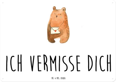 Produktbild von Mr. & Mrs. Panda tafel Bär Vermissen DIN A3 - Weiß - Geschenk, Teddy, Liebeskummer, Türschild, Freundin, Freund, Wandbild, Blechtafel, Unglücklich Verliebt, Schild, Reise