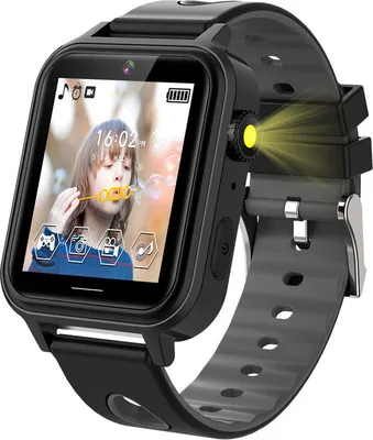 Image de (Noir) A8 Smart Game Watch pour enfants, 18 jeux Smartwatch pour garçons filles avec podomètre calories lampe de poche montre MP3 musique enfants Noël Cadeaux d'anniversaire