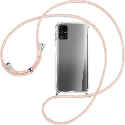 Produktbild von Handykette Backcover-Schutzhülle mit Band (Metall silberfarben) für Samsung Galaxy M31s - rose peach