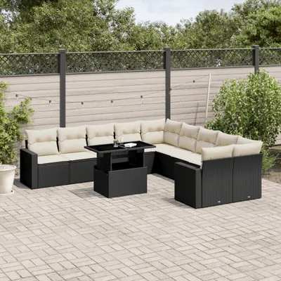 Produktbild von Möbel 11-tlg. Garten-Sofagarnitur mit Kissen Schwarz Poly Rattan - Sitzgruppe 3267536