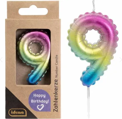 Produktbild von Idena Zahlenkerze 9 Regenbogen metallic
