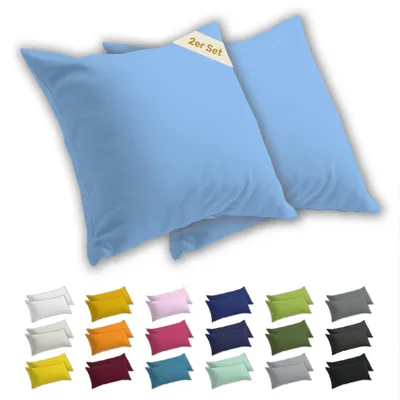 Produktbild von Lavea® 2er Set Kissenbezug 80x80 cm, 100% Baumwolle Jersey, YKK-Reißverschluss, Himmelblau