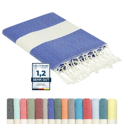 Produktbild von Strandtuch Baumwolle - groß, leicht, dünn, kompakt | Hamamtuch Saunatuch, Strandhandtuch - Damen & Herren | Farbe: Dunkelblau, Größe: 100x200cm