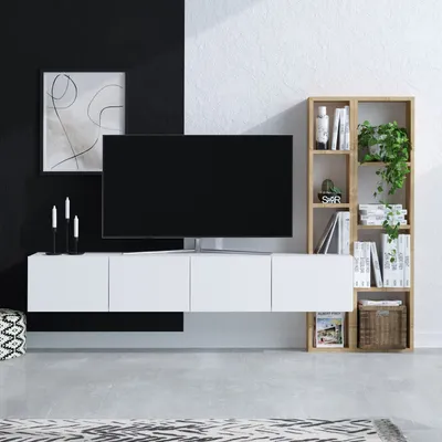 Produktbild von Skye Decor, Pana, TV-Einheit, Weiß, 100 % MELAMINBESCHICHTETE SPANPLATTEN, 182 x 32 x 25 cm