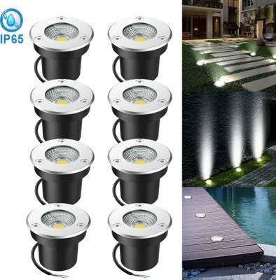 Zdjęcie produktu dla 8 sztuk reflektorów gruntowych zewnętrznych wewnętrznych IP65 5W, reflektor gruntowy wpuszczany oświetlenie patio, lampa gruntowa oświetlenie zewnętrzne na ścieżkę na dziedzińcu, zimna biel