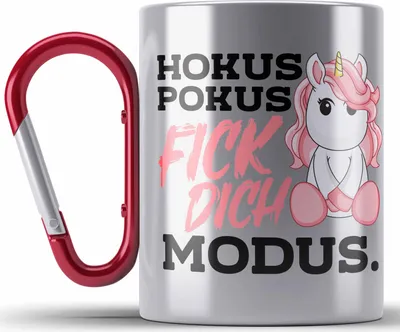 Produktbild von Trendation - Lustige Ich Hasse Menschen Edelstahl Tasse Karabiner Mit Spruch Einhorn Karabiner Edelstahl Tasse Karabiner Edelstahl Geschenk Mama Freundin Kollegin Geschenkidee Arbeit Frauen (Rot)
