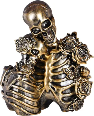 Productafbeelding van Halloween skeletdecoratie, gotische skeletset in hars, afgebeeld als een paar met rozen