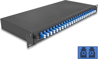 Produktbild von Delock 19 Zoll LWL Spleißbox 24 x LC Duplex OS2 1HE spleißfertig komplett bestückt