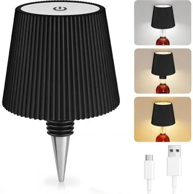 Image de Lampe de table LED - 3 niveaux de réglage -tactile - Étanche - Sans fil - Rechargeable - Idéale pour les restaurants, les chambres, les jardins, les bars - Noir