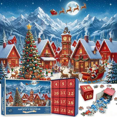Produktbild von Adventskalender Puzzle Kinder 1008 Teile Weihnachtspuzzle 70 x 50 cm 24 Tage Countdown 24 Überraschungsboxen