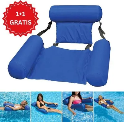 Produktbild von 2er Pack: Aufblasbarer Schwimmsessel mit Rücken- & Armlehnen, Luftmatratze – AQUASEAT 1+1 GRATIS