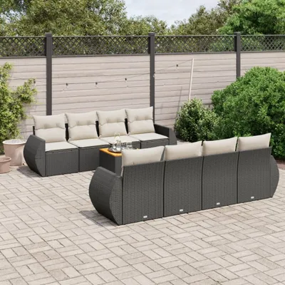 Produktbild von 9-tlg. Garten-Sofagarnitur - mit Kissen Schwarz Poly Rattan - Gartenmöbelset 3224922