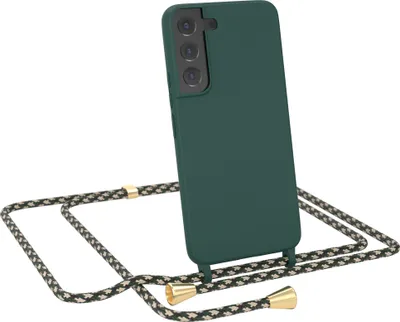 Produktbild von EAZY CASE Handykette kompatibel mit Samsung Galaxy S22 5G Handyhülle zum Umhängen, Silikon Hülle mit Band, Schutzhülle mit Ersatzkordel, Stylische Kette für Smartphone, Nacht Grün / Grün Camouflage