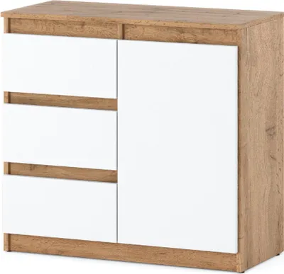 Zdjęcie produktu dla Komoda Wąska Z 3 Szufladami 80Cm Do Sypialni Salonu Nowoczesna Wotan Biała