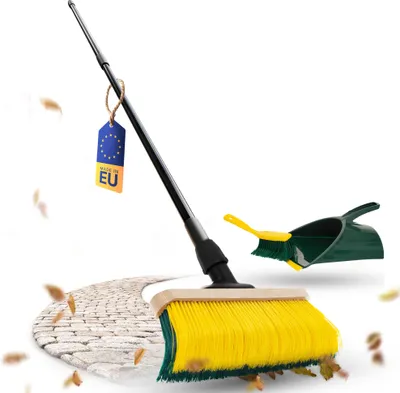 Produktbild von Novaliv Premium Krallenbesen mit Stiel 50cm inkl. Jumbo Kehrgarnitur, Spezialbesen gebogenen Borsten - Ideal als Gartenbesen, Kratzbesen, Kunstrasen Besen, Optimal für Camping, Straßenbesen Kehrbesen
