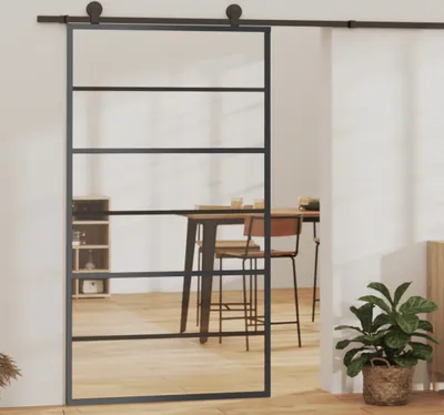 Produktbild von The Living Store Schiebetür ESG-Glas und Aluminium 102x205 cm Schwarz