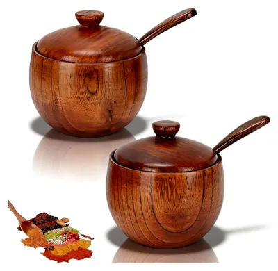 Produktbild von 2er Set Salz- und Pfefferbehälter aus Holz mit Deckel und Löffel