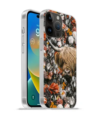 Produktbild von MuchoWow® Handyhülle Schutzhülle Hülle für Apple iPhone 14 Pro Max Schottischer Highlander - Blumen - Orange Silikon Softcase Handy Hülle - Hardcover