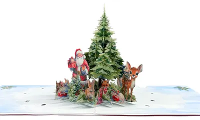 3D-Pop-up-Weihnachtskarte mit Umschlag, Weihnachtsmann & Rentier