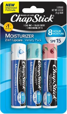 Obrázok produktu pre ChapStick | Sada balzamov na pery - 3x4 g - Black Cherry, Cool Mint, Original - hydratačná ochrana, SPF 15