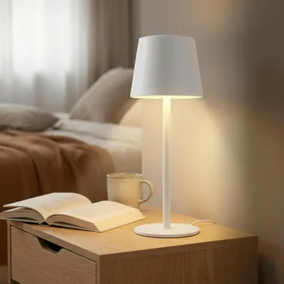 LED-Tischleuchte, dimmbar, kabellos, Touch, 26 cm, weiß