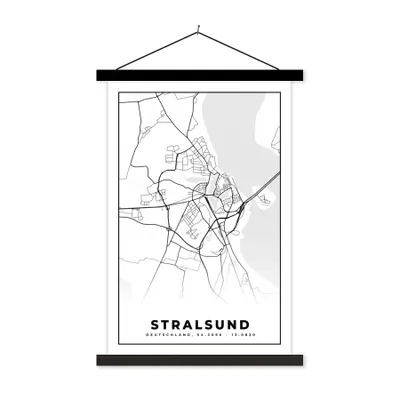 Produktbild von MuchoWow® Textilposter Karte - Stralsund - Karte - Stadtplan 120x180 cm mit schwarzem Rahmen - Fotos