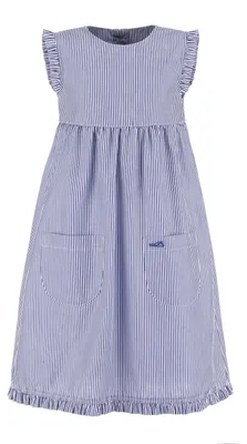 Produktbild von modAS Kinder Kleid gestreift mit Rüschen - Mädchenkleid mit Streifen Ringelkleid Streifenkleid in Marine-Weiß Größe 110