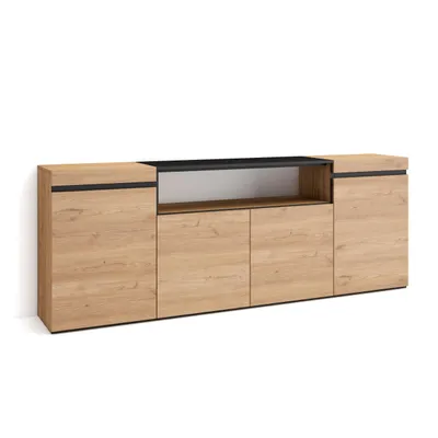 Produktbild von Sideboard, Highboard, 200x35x75cm, 4 Türen, Wohnzimmer, Küche, Eiche Schwarz