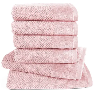 Produktbild von Pure Label 6-TLG Handtücher Set mit Aufhängeschlaufen aus Baumwolle, saugstark und weich - 2xBadetuch 70x140 cm 4xHandtuch 50x100cm, Rosa