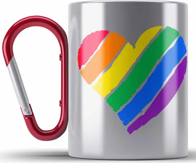 Produktbild von Trendation - Regenbogen Edelstahl Tasse Karabiner Geschenk LGBT Schwule Lesben Transgender Grafik Pride Herz (Rot)